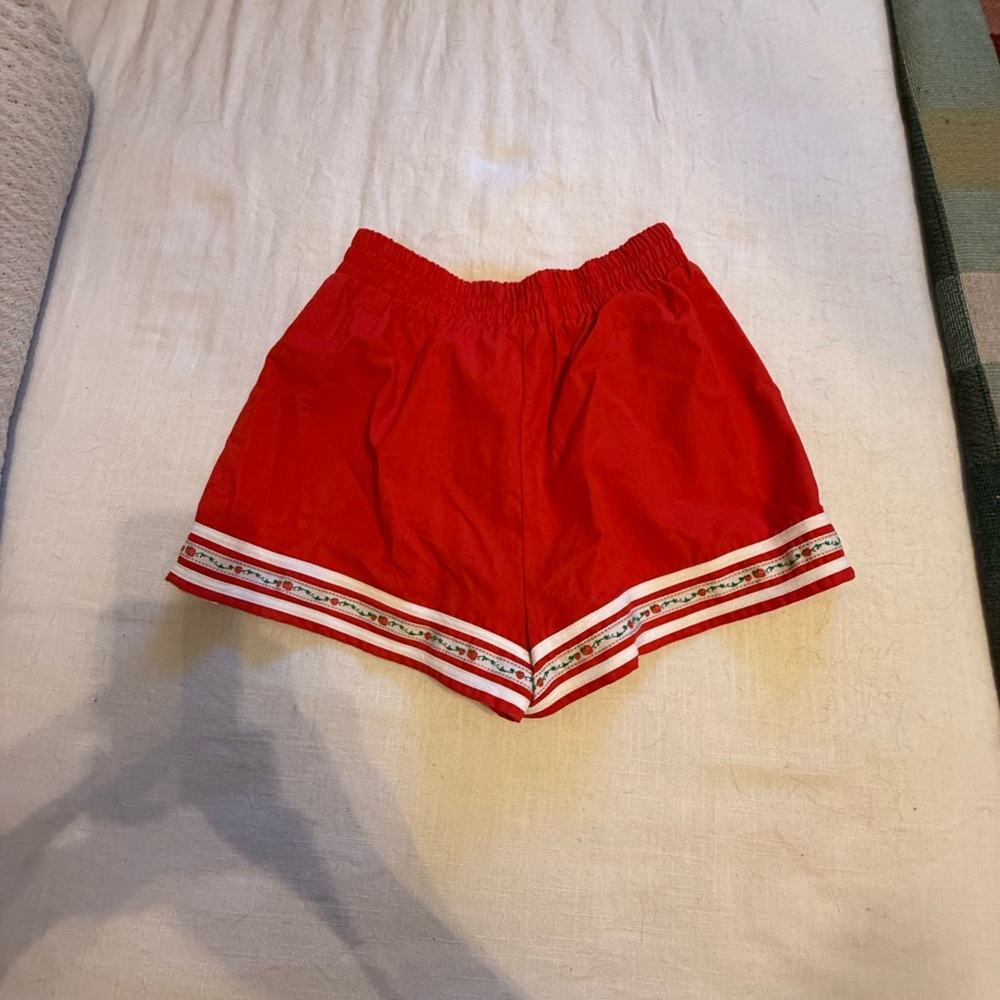 Vibrant Red Women's Shorts with Strawberry Hem